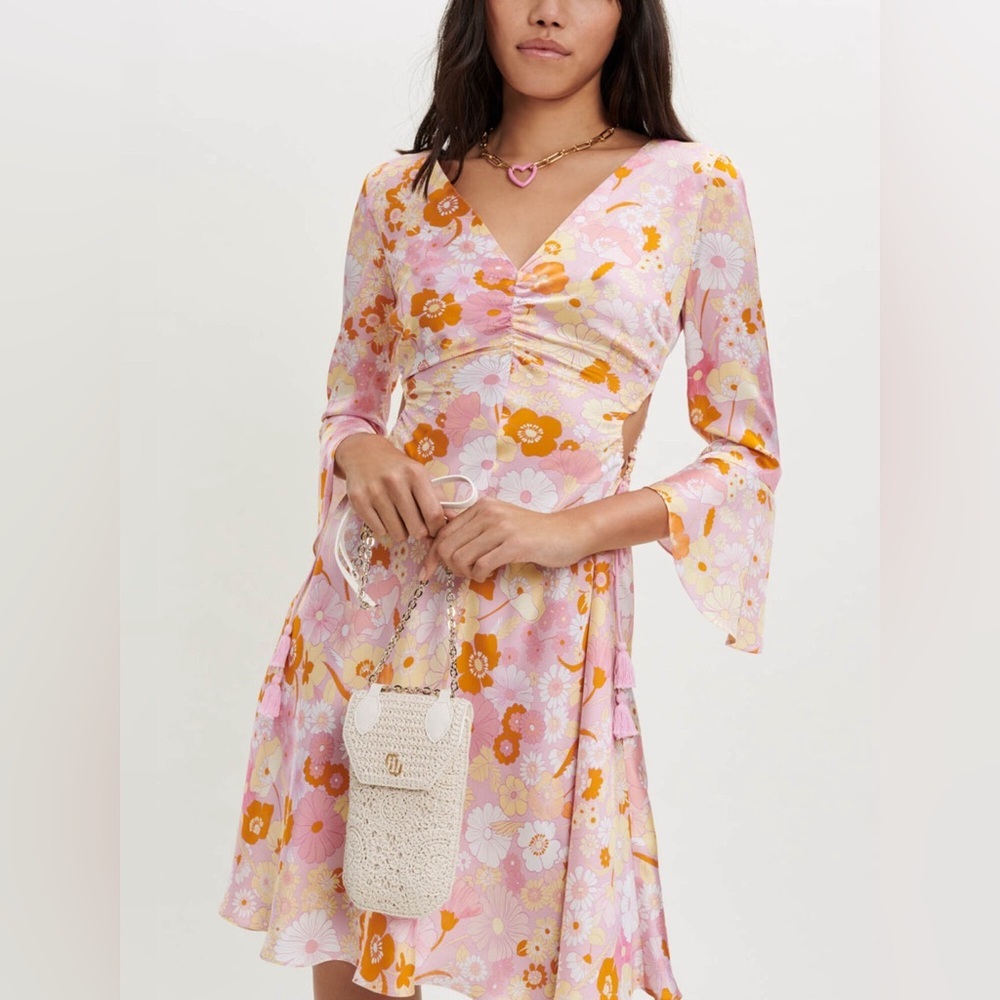 Maje Flower Power Printed Satin Dress Nwot 8